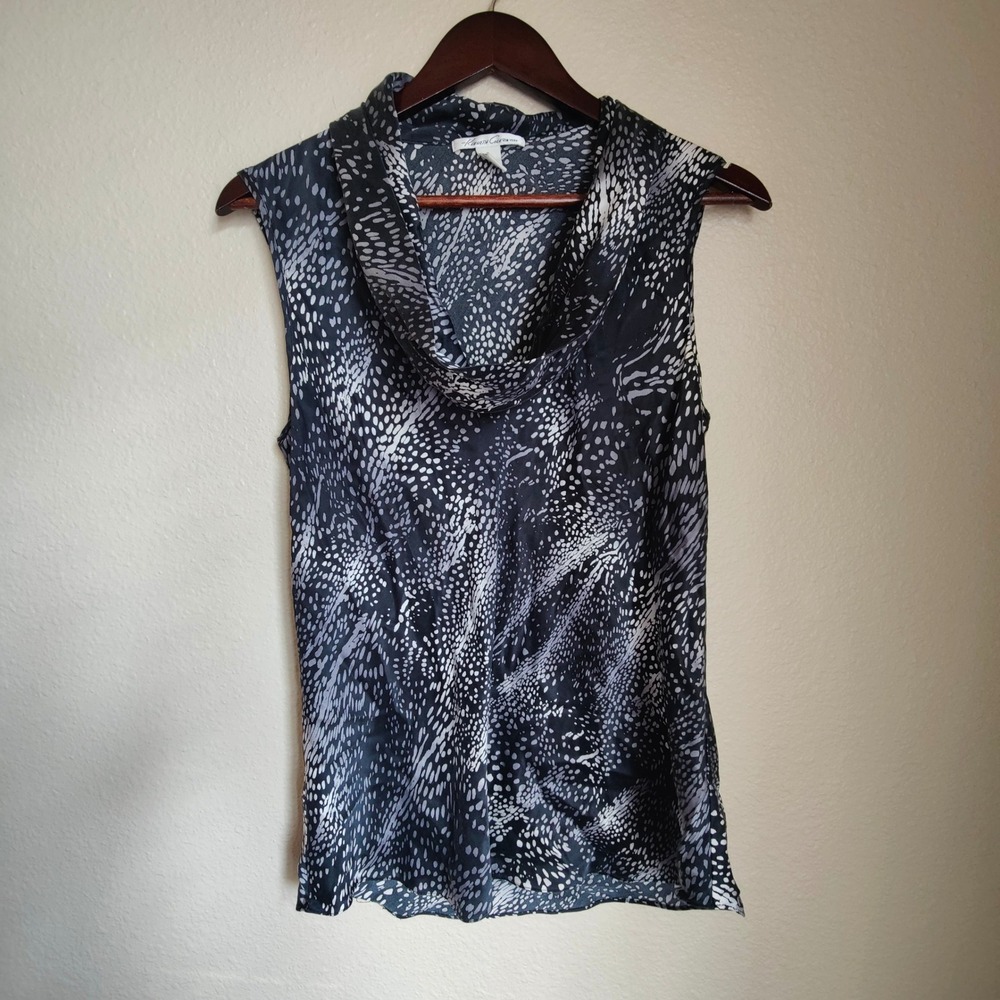 Kenneth Cole NY 100% Silk Cowl‎ Neck Top Abstract Print Blouse 10 Minimalist Y2K